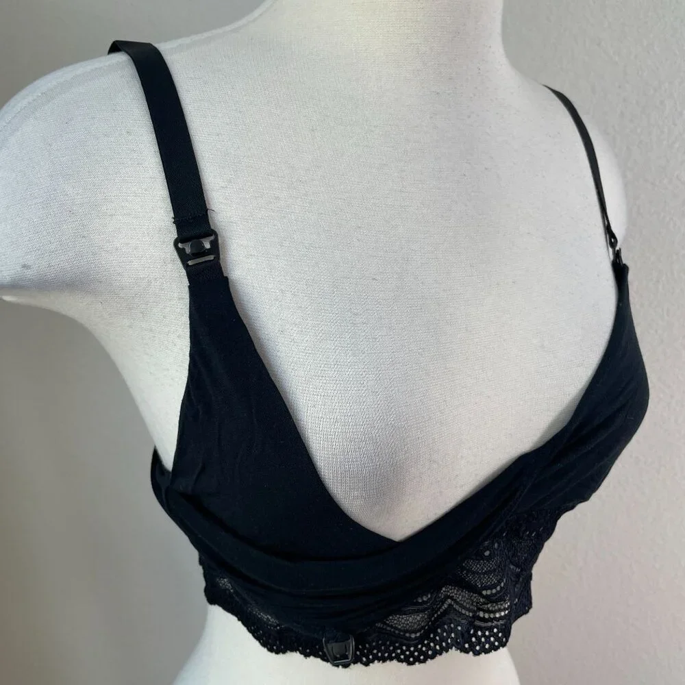 NEW Cosabella Womens Medium Evolution Modal Nursing Bra‎ Black Lace Trim